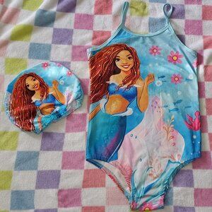 Girls Mermaid Bathing suit and Cap Size 9/10